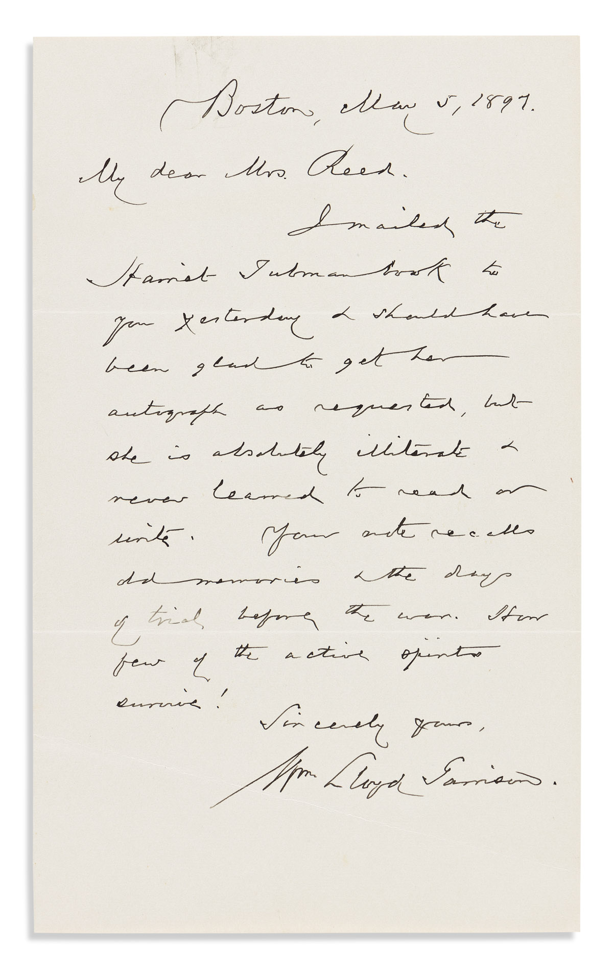 GARRISON, WILIAM LLOYD. Two items, each Signed, Wm Lloyd Garrison: Autograph Quotation * Signature and date.